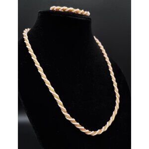 Vintage 1980s Trifari Pink & Gold Twisted Necklace & Bracelet Set